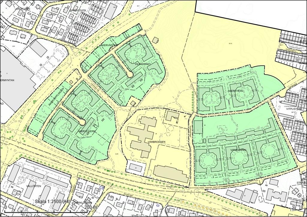 Sida 3 (14) Järfälla) och i öster av radhusbebyggelse i kv. Vitplistern m fl. Totalt utgör planområdet ca 19ha varav 10ha ägs av Wallfast.