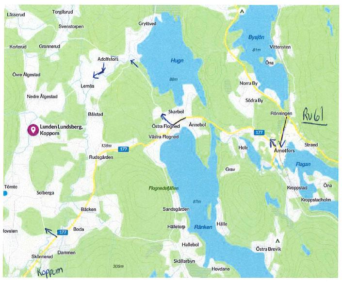 Karta med pilar som visar hur ni kör
