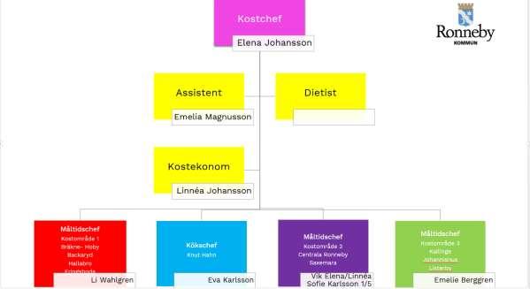 5(25) 17 Dnr 2019-000039 001 Information- Organisationsplan Kostchef Elena Johansson ger information om sig själv och den verksamhet som bedrivs inom kostenheten.