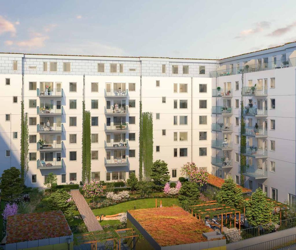 En grön oas nära city Kvarteret ligger nära stadspulsen, men på gården har du din egen oas. Här har du en grön oas som inte påverkas av världen utanför. Perfekt när du behöver en lugn stund.