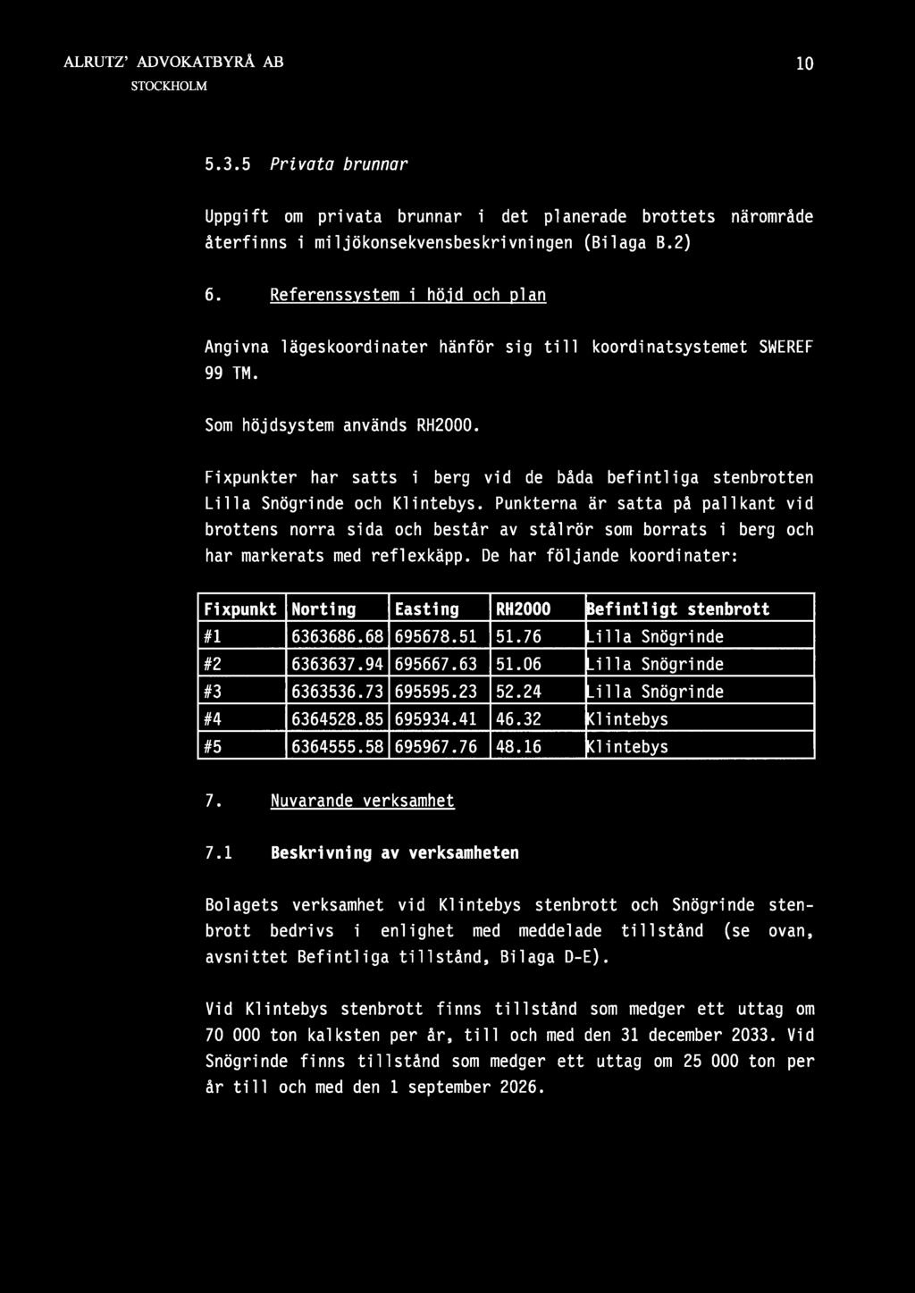 Fixpunkter har satts i berg vid de båda befintliga stenbrotten Lilla Snögrinde och Klintebys.
