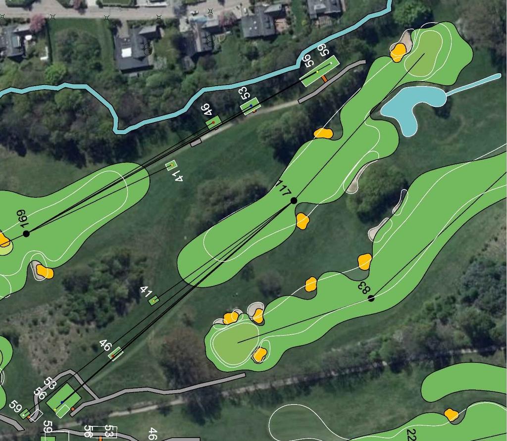 59, 246m 56, 231m HÅL 12, PAR 4 53, 224m 46, 183m 41, 142m Ny tee 59, 56, 53, 41 byggs Ektrappor till de tees som behöver Björkar mitt i FW tas bort, 2st Ekar höger innan FW tas bort, öppna upp hålet