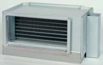 Max temp 150 C och max arbetstryck 1,6 MPa (16 bar). PGK, kallvattenkylare för rektangulära kanaler. Svep tillverkat av galvaniserad plåt. Kylpaketet tillverkat av kopparrör och aluminiumflänsar.