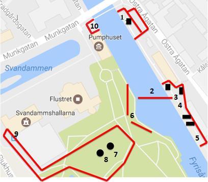 13 (14) Målmrådet 1. Plats för kmmentatrs-skylift 2. Brygga ch läns 3. Lyftkran 4. Cntainer 5. Avspärrning för lastbilar 6.