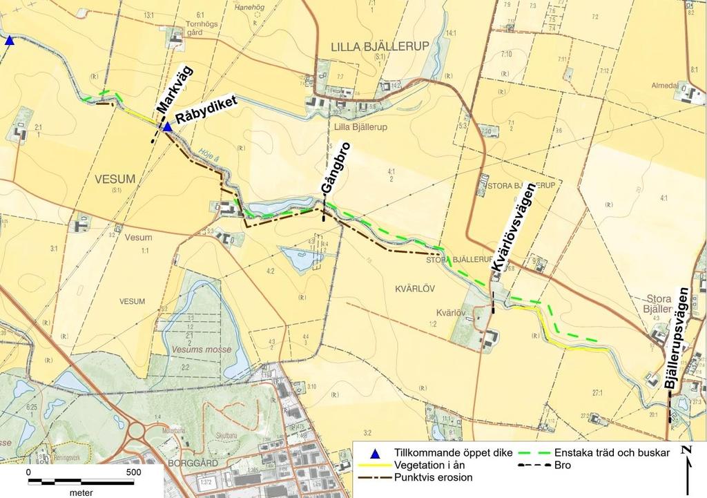 Delsträcka 7 från Dynnbäcken till Stora Bjällerup Figur 26. Höje å från Dynnbäcken till Stora Bjällerup. Åns slänter är på sträckan drabbade av kraftig erosion.