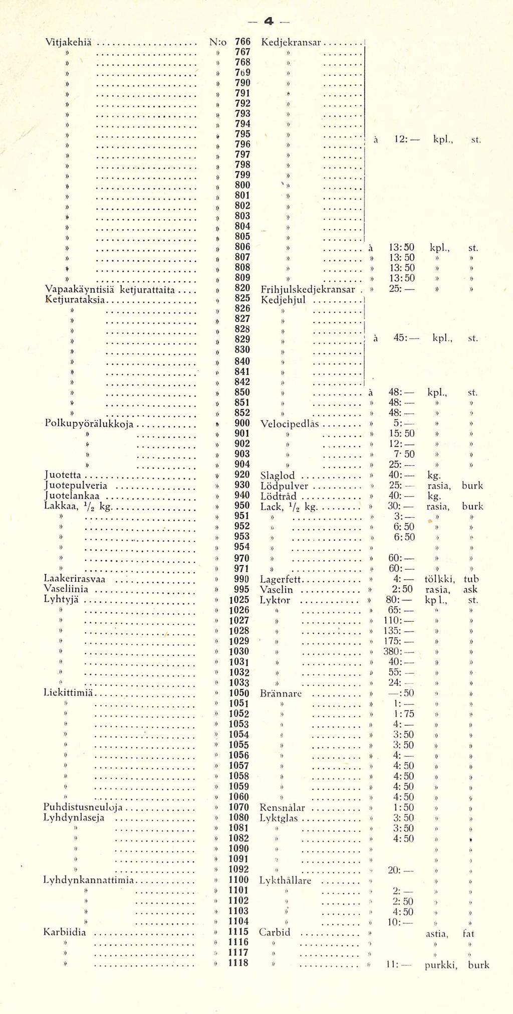 ' -, kpl, kpl, Vitjakehiä N:o 766 Kedjekransar I i) 767 768 i) 76 i) 70 71 72 7 74 b n 75 rjnc!