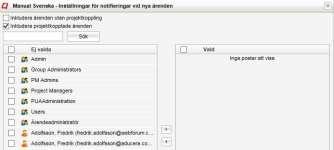 Distributionslistor kan sättas upp under ärendefliken på toppnivå och för enskilda projekt. Distributionslistor på projektnivå styr enbart utskick av e-postnotifieringar för det aktuella projektet.