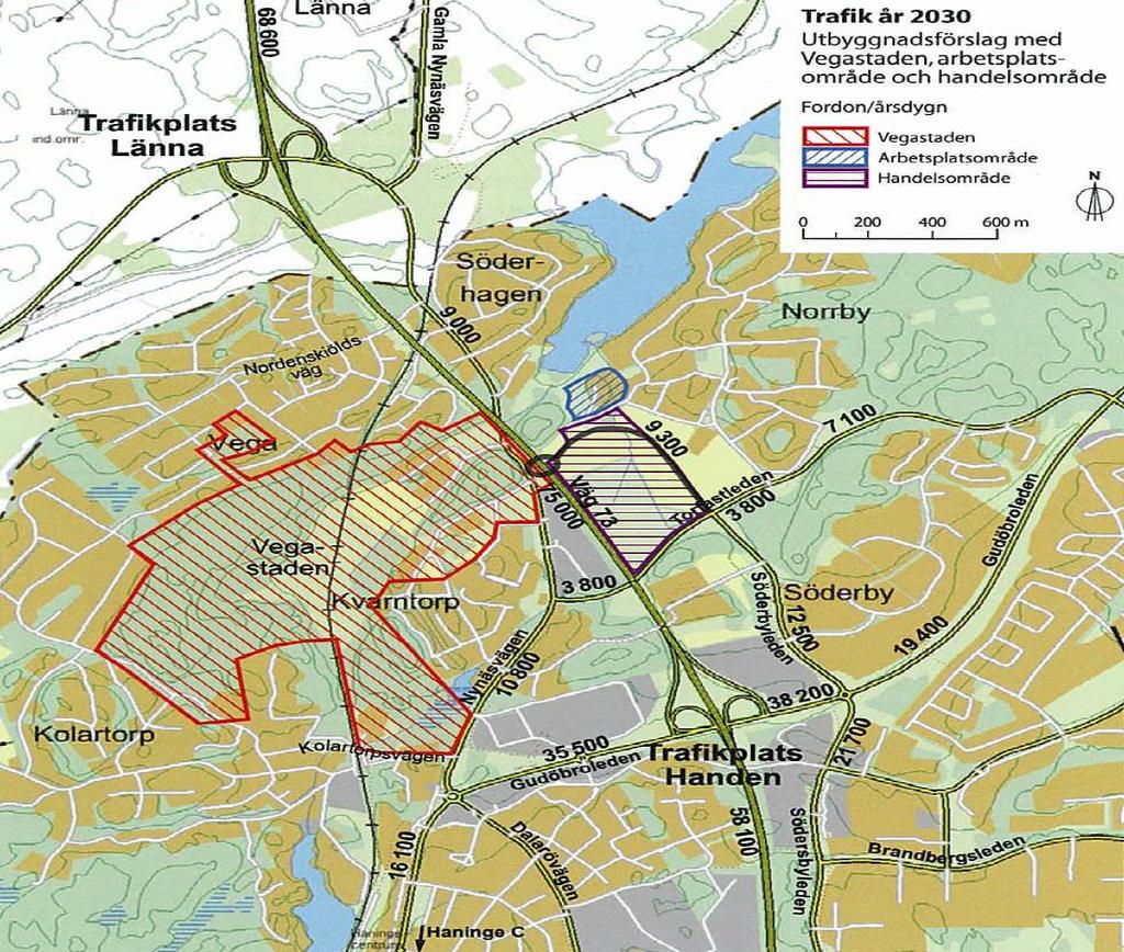 12 (27) Bild Trafikflöde 2030 med utbyggt Vegaområde och ny trafikplats Vega (Från vägutredning) 3.