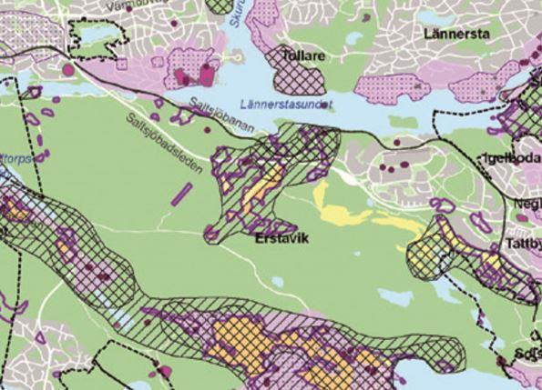 Figur 2 Utsnitt ur karta avseende Kulturhistoria och levande landsbygd i Grönstrukturprogram Nacka kommun 2011 (Rothman 2012) sid 58 I Nacka kommuns grönstrukturprogram (Rothman 2012) pekas, i
