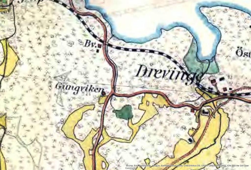Figur 5 Utsnitt ur häradskartan Nacka 1900-1901. Saltsjöbanan byggdes på 1890-talet för att förbinda den nybyggda villaförorten Saltsjöbaden med Stockholm.