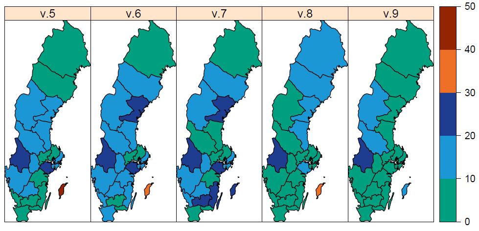 Sida 6 (14) Figur 1C. Andelen laboratorieanalyser positiva för influensa (alla typer) per, denna säsong och tidigare säsonger. Figur 2.