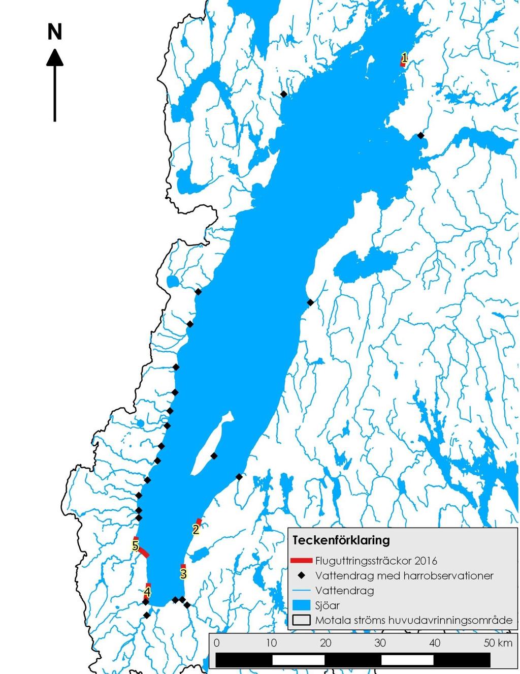 Genomförda provfisken De provfisken som genomfördes med flugutter i Vättern 2016 skedde i fem områden under perioden 20:e juni 22:a september (Figur 3).