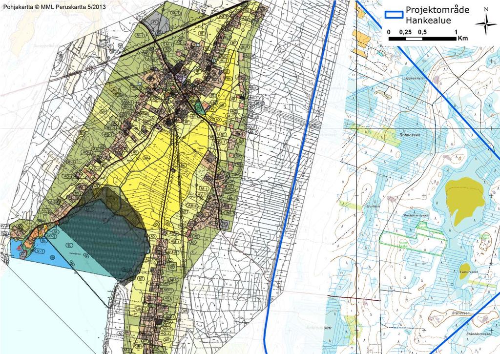 MILJÖKONSEKVENSBESKRIVNING 58 (232) Figur 10-4. Projektområdet i förhållande till Pjelax delgeneralplan.