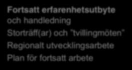 turné och tvillingmöten Regionalt utvecklingsarbete Fortsatt erfarenhetsutbyte och