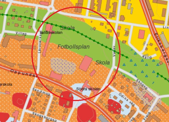 Figur 2. Jordartskarta över aktuellt område (SGUs Jordartskarta skala 1:25000) med undersökningsområdets ungefärliga läge inringat med rött.