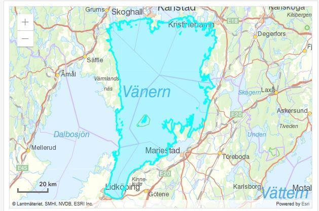 Figur 8 Ytvattenförekomsten Vänern-Värmlandssjön (SE653974-137560) (VISS 2019).