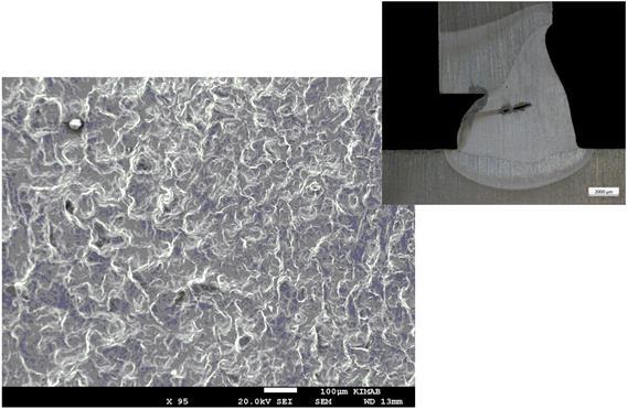 Figure 12, SEM analyzed surface of the crack in weld 63. The results from the EDS-analysis of the crack surface can be seen in Figure 13.
