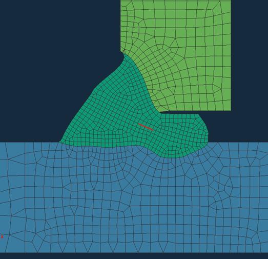Image showing the mesh of the specimen from the first part of the 3D-simulations, specimen welded with low aim of the torch. Figure 20.