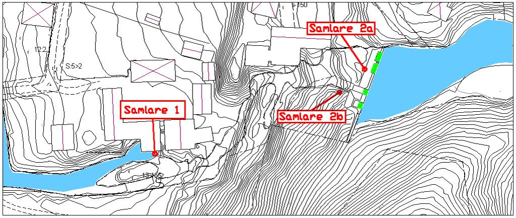 Stigande ålyngel Tre samlare hölls i drift under perioden 1 maj 21 september, se figur. Figur : Samlarnas placering. Samlare 1 vid kraftstationen var en fabrikstillverkad samlare av typ fish-pass.