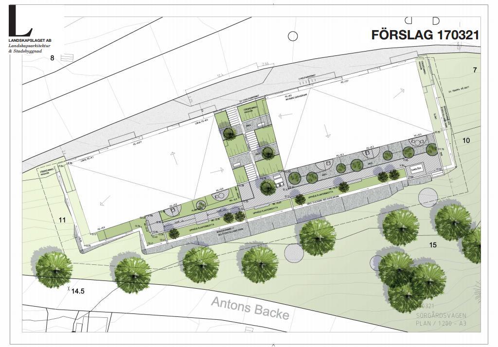 Fig 2.2 Planförslag från, LANDSKAPSLAGET AB, Landskapsarkitektur & Stadsbyggnad, daterad 2017-03-15 2.
