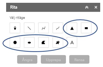 Ytans area kommer då visas som text tillsammans med ytan i kartan. Klicka på Visa ytmätning igen för att stänga av den funktionen.