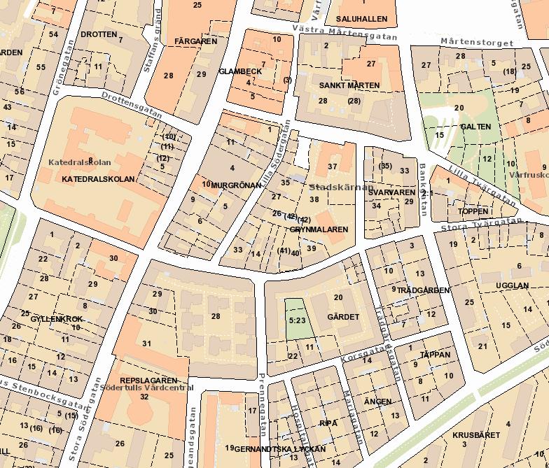 4(13) Etapp två och tre Förutsättningar Förslaget omfattar sträckan mellan en punkt ca 60 meter norr om Magnus Stenbocksgatan och Lilla Tvärgatan, se kartan nedan.