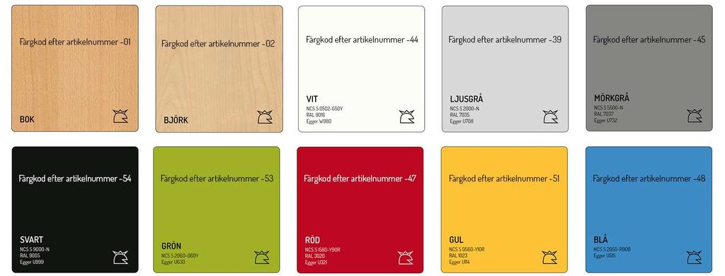 Färger & Material Vi erbjuder ett brett sortiment av färger och material som standard.