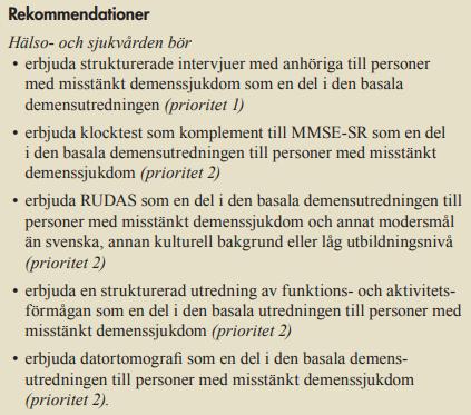 Basal demensutredning Utredning Anhörigintervju Klocktest