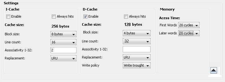 4.2.2.2 Inställningar Inställningar (Settings) är panel där alla inställningar av cacheminnet görs.