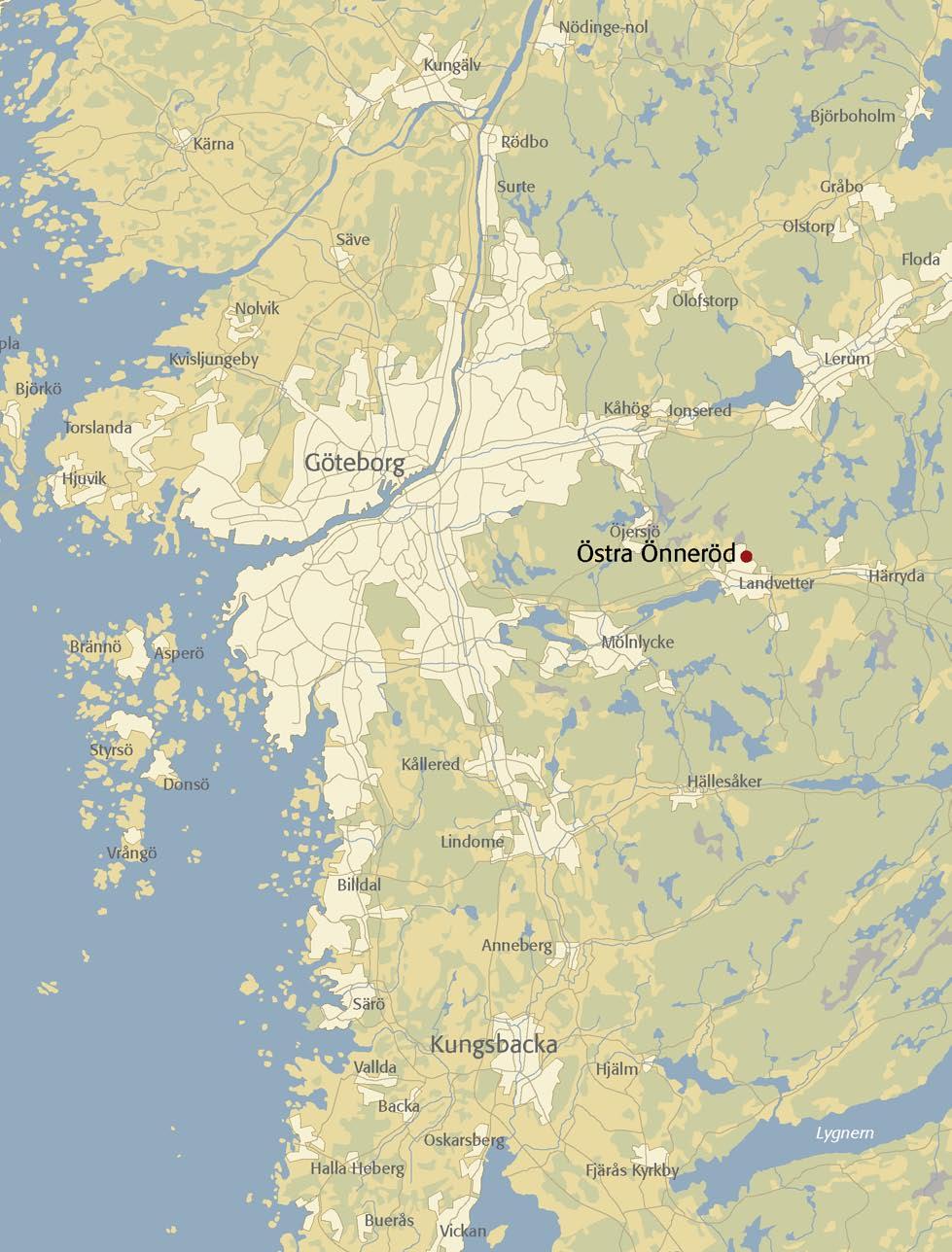Fig. 2. Utsnitt ur Blå kartan, blad 61 Göteborg, med platsen för undersökningen markerad. Skala 1:100 000.