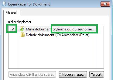 Eftersom det kan finnas flera mappar på olika platser i Windows som heter Dokument/Mina dokument/my documents så kan det vara bra att kontrollera att du är inne i rätt mapp för hemkatalogen och att