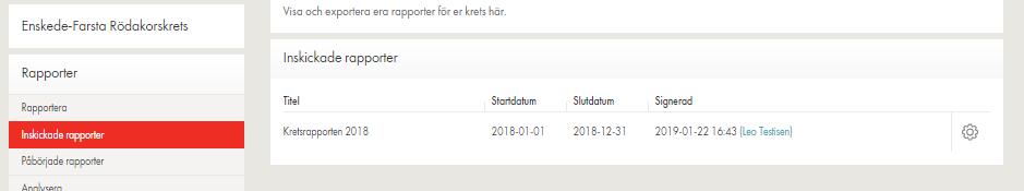 Inskickade rapporter När alla obligatoriska frågor är besvarade går det att skicka in kretsrapporten.