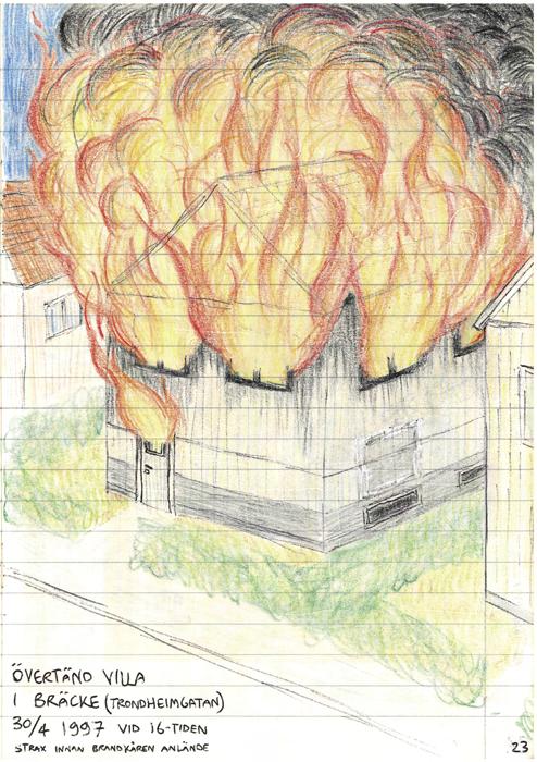 Diskoteksbranden Helt annorlunda är den här bilden som jag ritade kvällen den 30 april 1997, alltså mer än ett år tidigare.