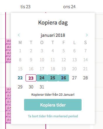 3 Kopiera och ta bort bokningsbara tider Du kan kopiera eller ta bort bokningsbara tider från specifika dagar eller på veckobasis.