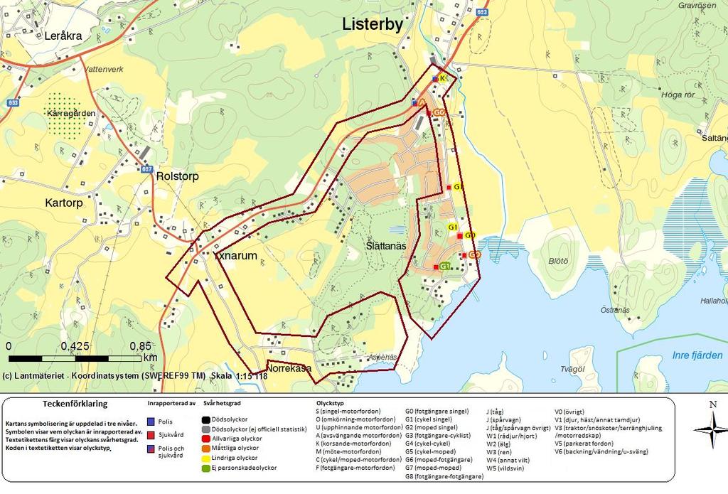 Det kan tilläggas att det finns en befintlig stig till Slättanäsvägen i den nordöstra delen av detaljplaneområdet och att området är något kuperat men ändå relativt cykelvänligt sett till lutningar.