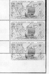 Nederste mærke 1 nål for smal (Billede fra JP) 1992 Europa XXXIII (2 x 55 kr og miniark)
