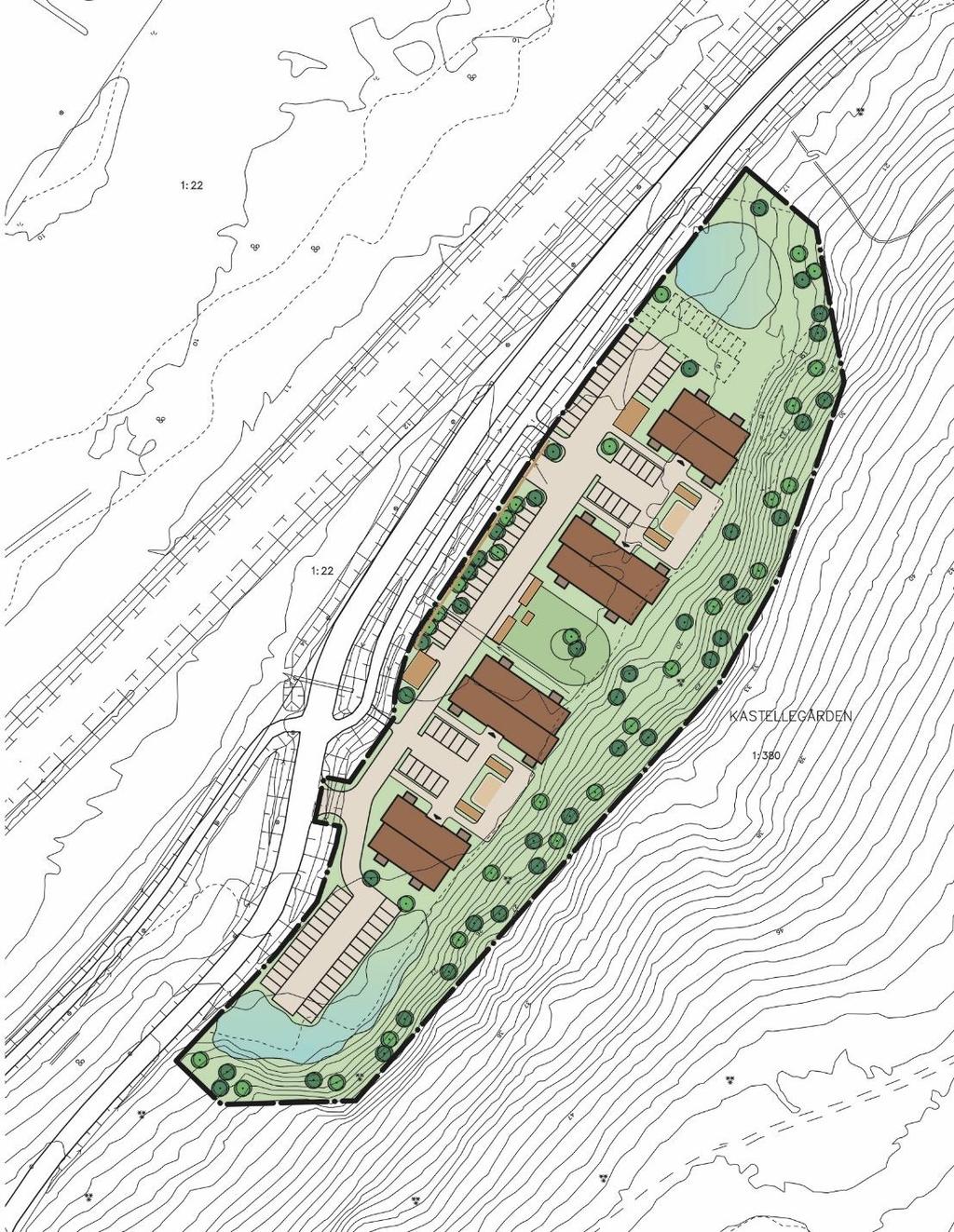 Planförslaget innebär uppförande av fyra flerbostadshus i 5 6 våningar med totalt ca 135 lägenheter, samt även garage och