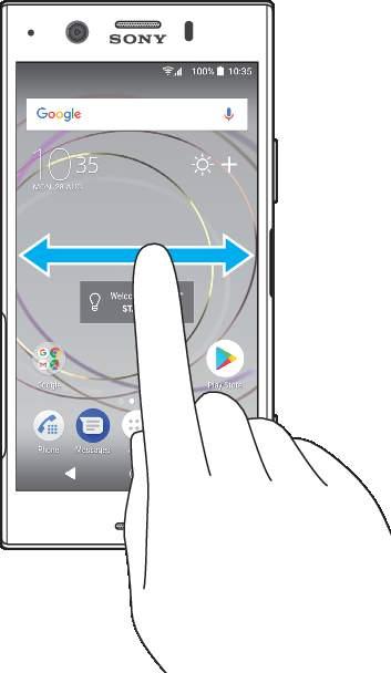 1 Välkommen till Xperia -widgeten tryck för att öppna widgeten och välj en åtgärd, t.ex.