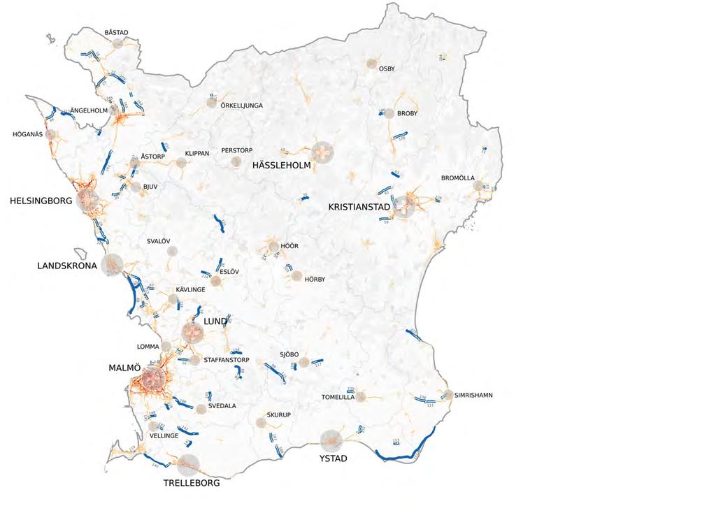 Figur 3. Kartan visar var det finns potential för arbetspendling med cykel.