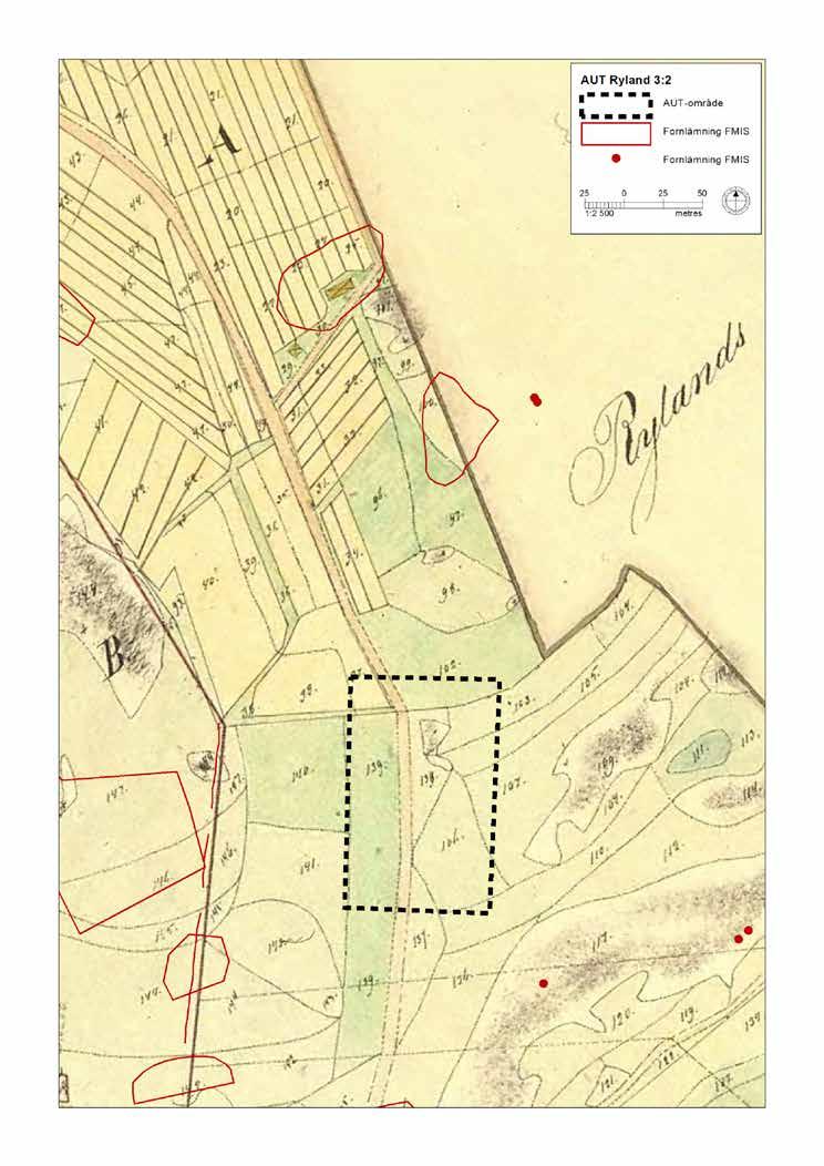Illustration 18. Utsnitt ur laga skifteskarta från 1846 med utredningsområdet inlagt.