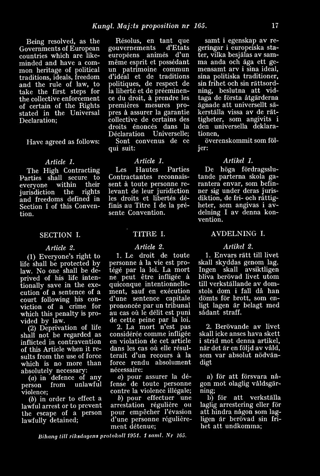 the collective enforcement of certain of the Rights stated in the Universal Declaration; Have agreed as follows: Artide 1.