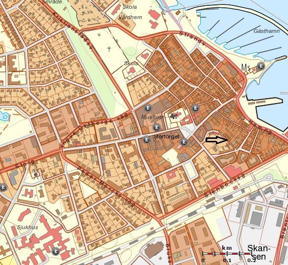 Figur 1. Skåne med platsen för Simrishamn i sydöstra Skåne markerad med en röd prick. Figur 2.
