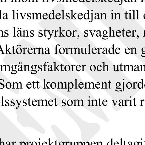 Beredningsgrupp I beredningsgruppen knuten till projektet har funnits representanter från Stockholm stad, Sigtuna kommun, Norrtälje kommun, Södertälje kommun, Visita, Livsmedelsföretagen, LRF
