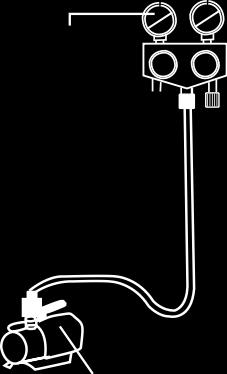 vätskeventil gasventil påfyllningsanslutning för köldmedium mutter på påfyllningsanslutningen för köldmedium ventilskydd manometer vakuumpump Lo Hi 3.