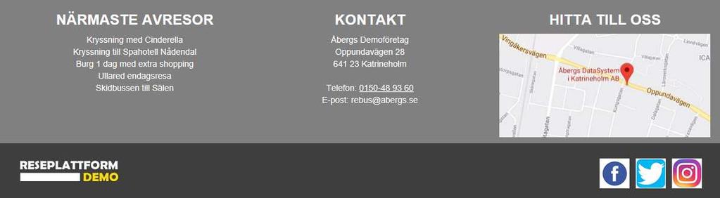 Skriv in rubriktexten och kontaktuppgiftstexterna eller klicka på knappen Kopiera in adressuppgifter. Den tredje kolumnen är till för att visa en karta eller annan information.