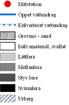 Området domineras helt av styv lera och mellanlera och vattendraget är till största delen kulverterat (Figur 2).