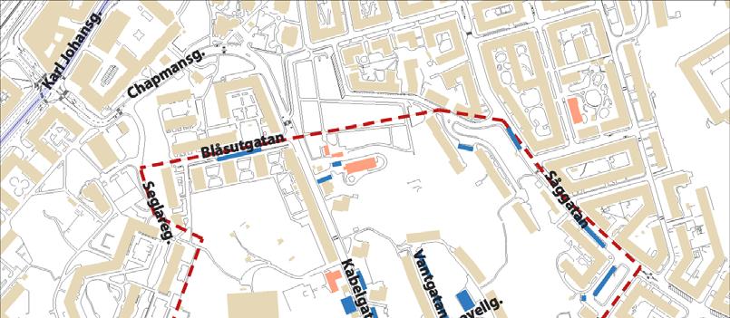 Parkering och angöring Inom programområdets centrala del, som ungefär motsvaras av de två basområdena 2 10315 och 10316, finns idag cirka 600 platser för boende och besökare.