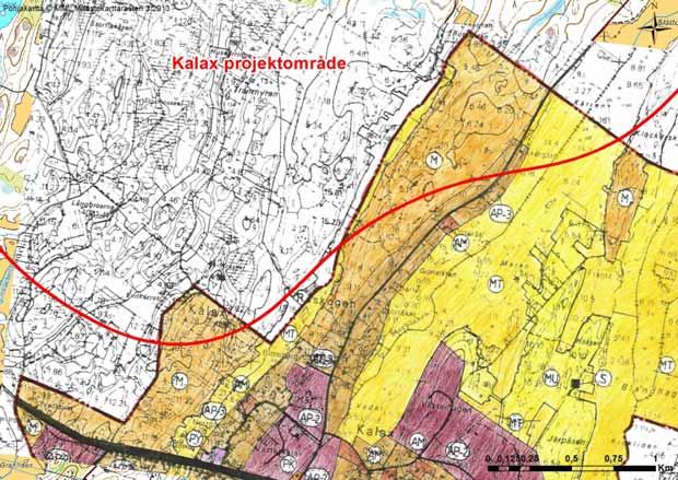 FCG DESIGN OCH PLANERING AB KALAX VINDKRAFTSPARK 117 (212) Figur 17.7. Kalax projektområde i förhållande till Centrum delgeneralplan.