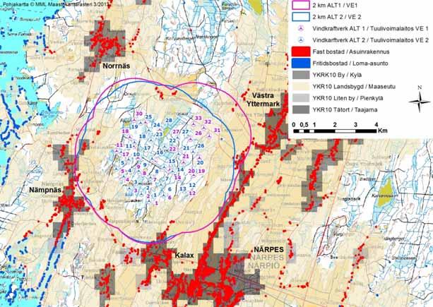 FCG DESIGN OCH PLANERING AB KALAX VINDKRAFTSPARK 110 (212) invånare (Norrnäs 2013). Bebyggelsen är i huvudsak placerad på åsar längs med de gamla vägarna.