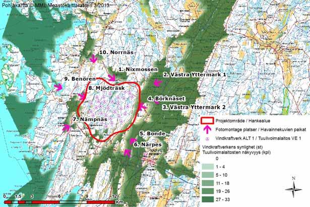 FCG DESIGN OCH PLANERING AB KALAX VINDKRAFTSPARK 143 (212) Som underlag för bedömningsarbetet användes synlighetsanalysen (Figur 20.6 & Bilaga 3).